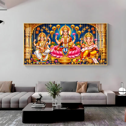Maa Lakshmi, Ganesha and Saraswati Premium Acrylic Horizontal Wall Art