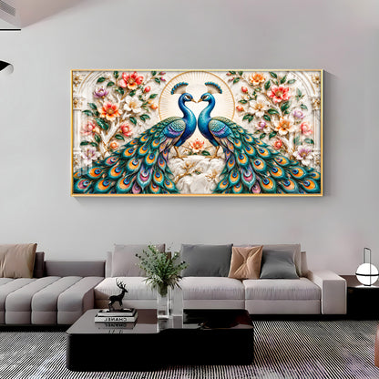 Dual Peacock Floral Premium Acrylic Horizontal Wall Art