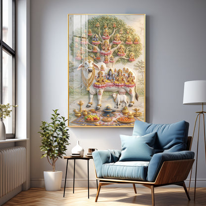 Om Namho Shri Kamdhenu Cow Premium Acrylic Vertical Wall Art