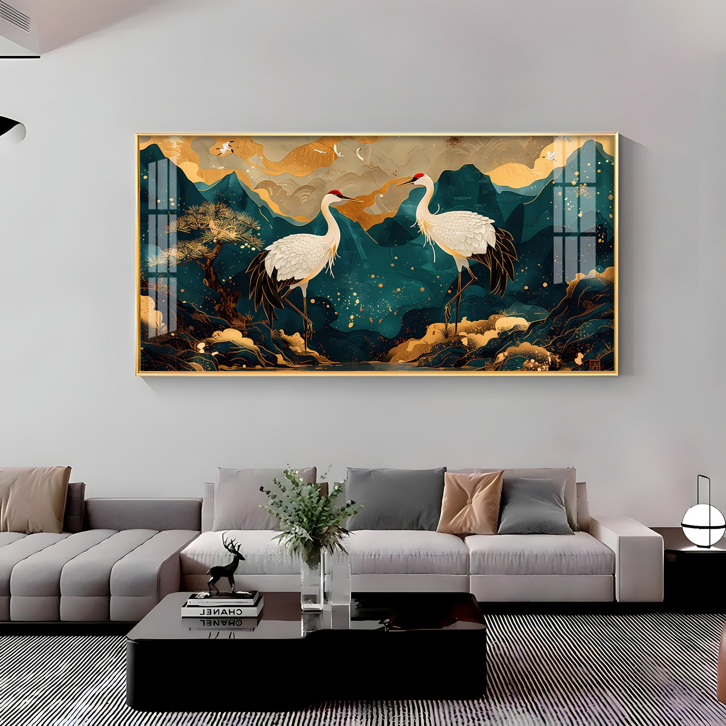 Serene Crane Pair Premium Acrylic Horizontal Wall Art
