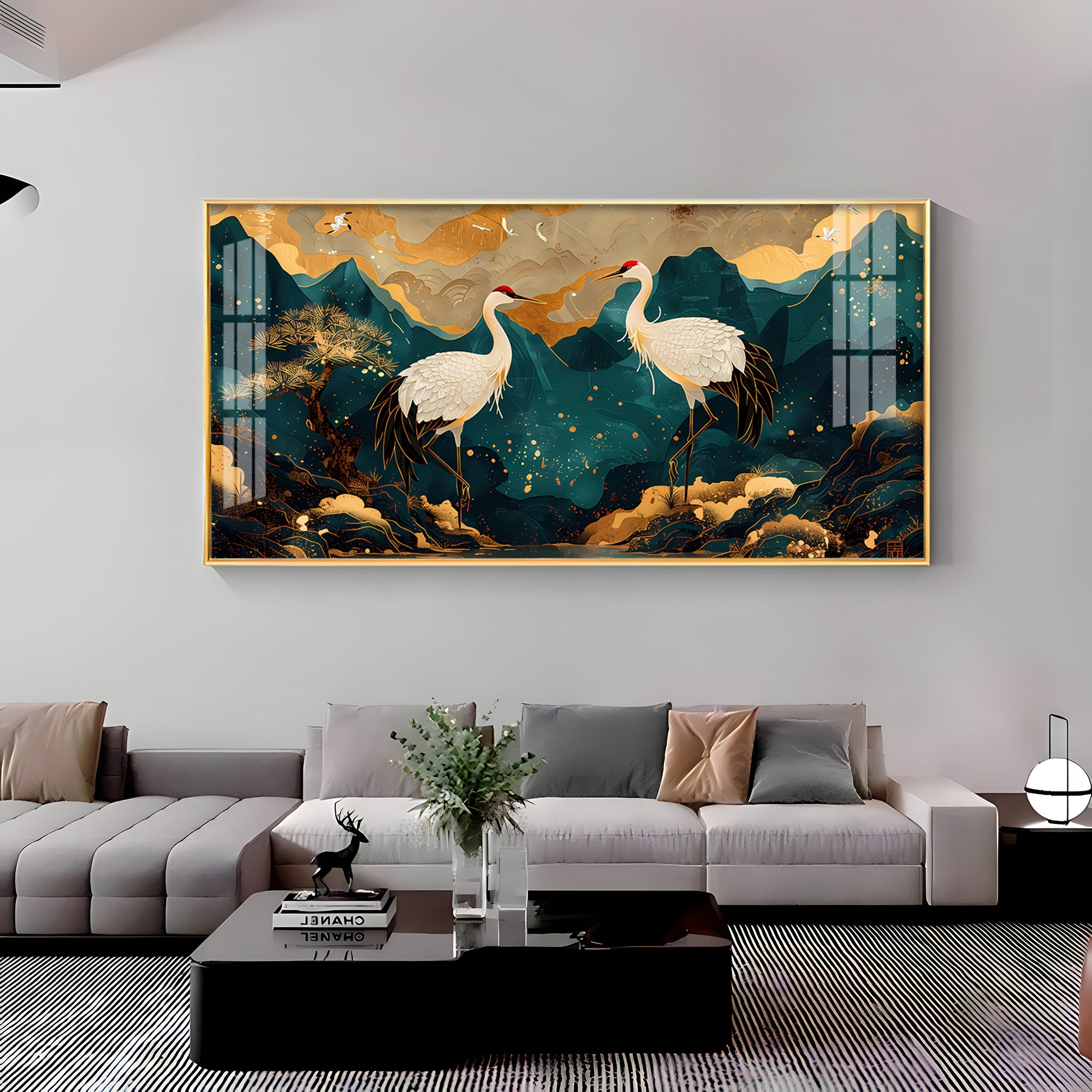 Serene Crane Pair Premium Acrylic Horizontal Wall Art