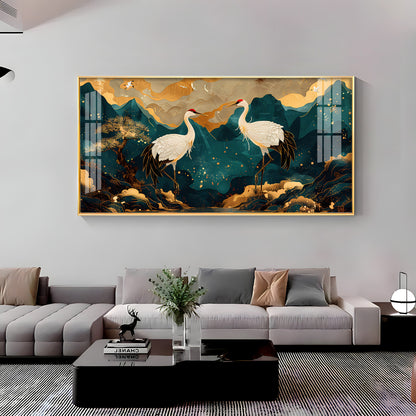 Serene Crane Pair Premium Acrylic Horizontal Wall Art