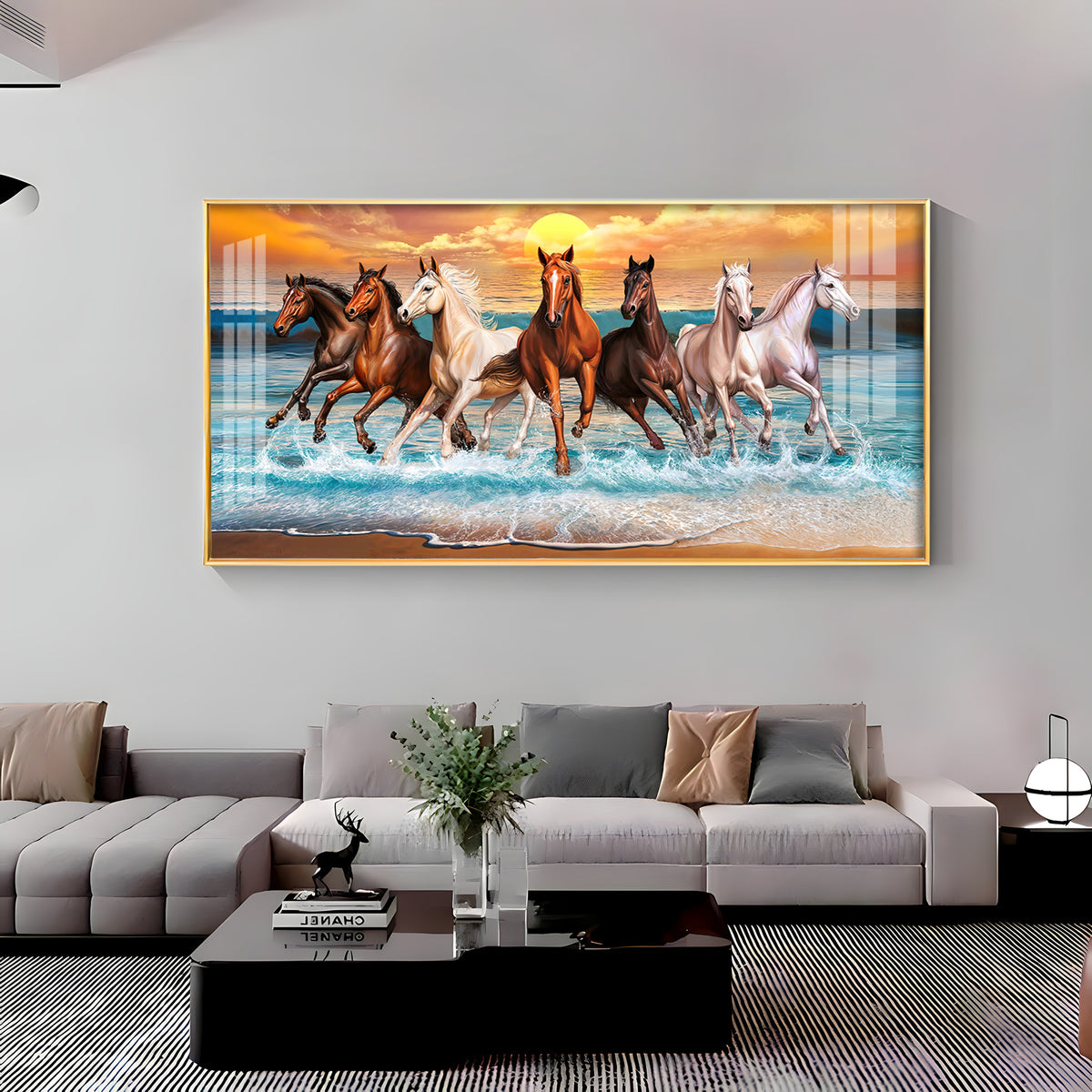 Vastu 7 Running Horses Premium Acrylic Horizontal Wall Art