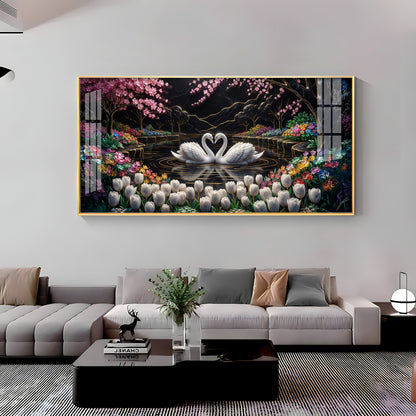 Romantic Swan Lake Love Birds Premium Acrylic Horizontal Wall Art