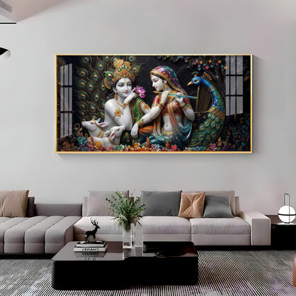 Eternal Love Mural Of Radha and Krishna Premium Acrylic Horizontal Wall Art