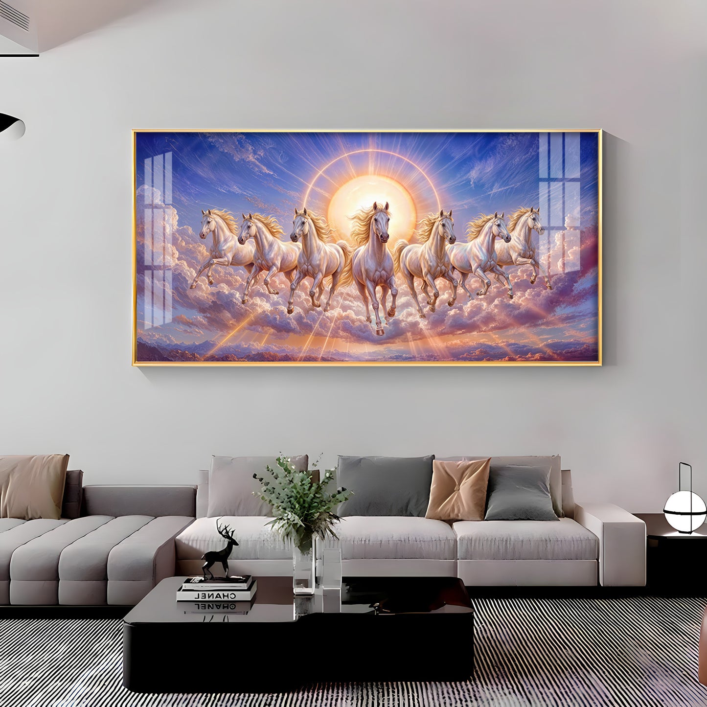 Seven Galloping White Horses Premium Acrylic Horizontal Wall Art