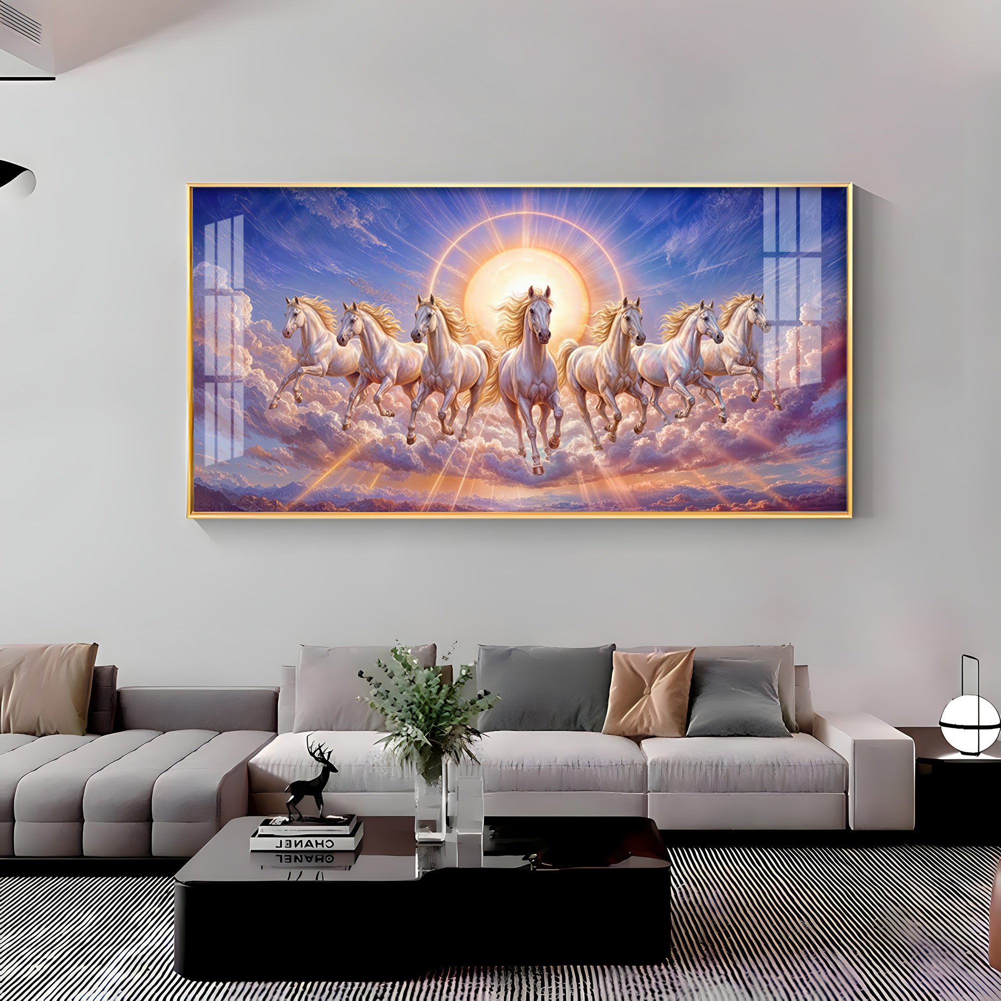 Seven Galloping White Horses Premium Acrylic Horizontal Wall Art