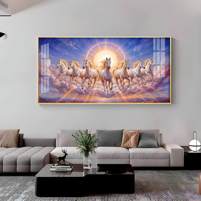 Seven Galloping White Horses Premium Acrylic Horizontal Wall Art