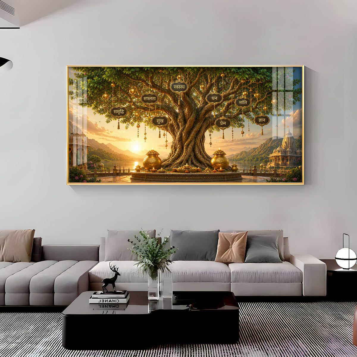 Golden Kalpavriksha Tree Premium Acrylic Horizontal Wall Art