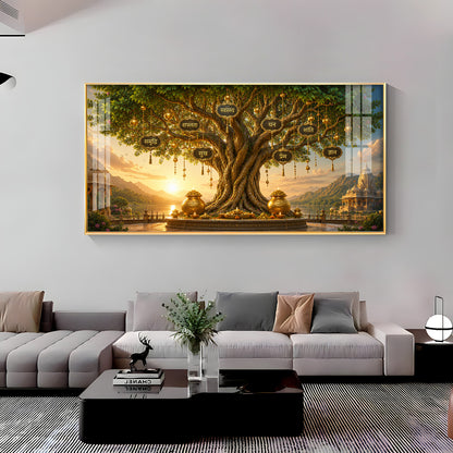Golden Kalpavriksha Tree Premium Acrylic Horizontal Wall Art