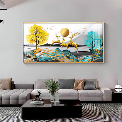 Golden Deer Themed Premium Acrylic Horizontal Wall Art