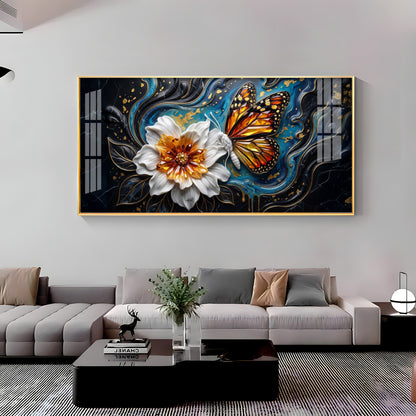 Butterfly Blossom With White Flower Premium Acrylic Horizontal Wall Art