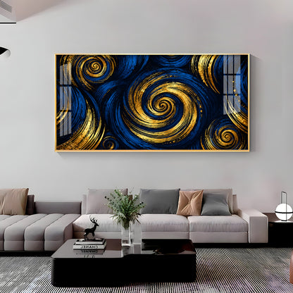 Blue Gold Swirls Premium Acrylic Horizontal Wall Art