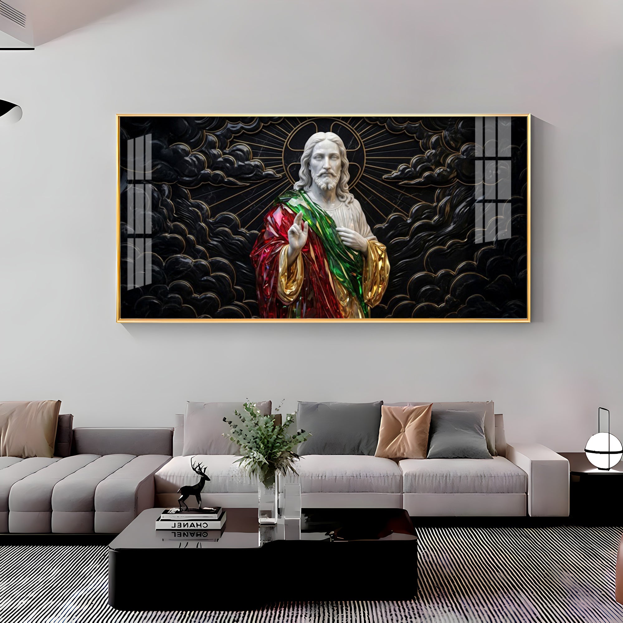 Jesus Christ Against A Dark Premium Acrylic Horizontal Wall Art