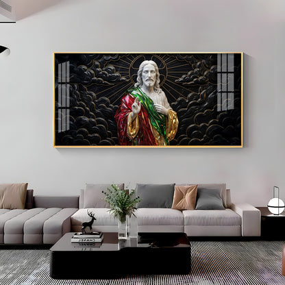 Jesus Christ Against A Dark Premium Acrylic Horizontal Wall Art