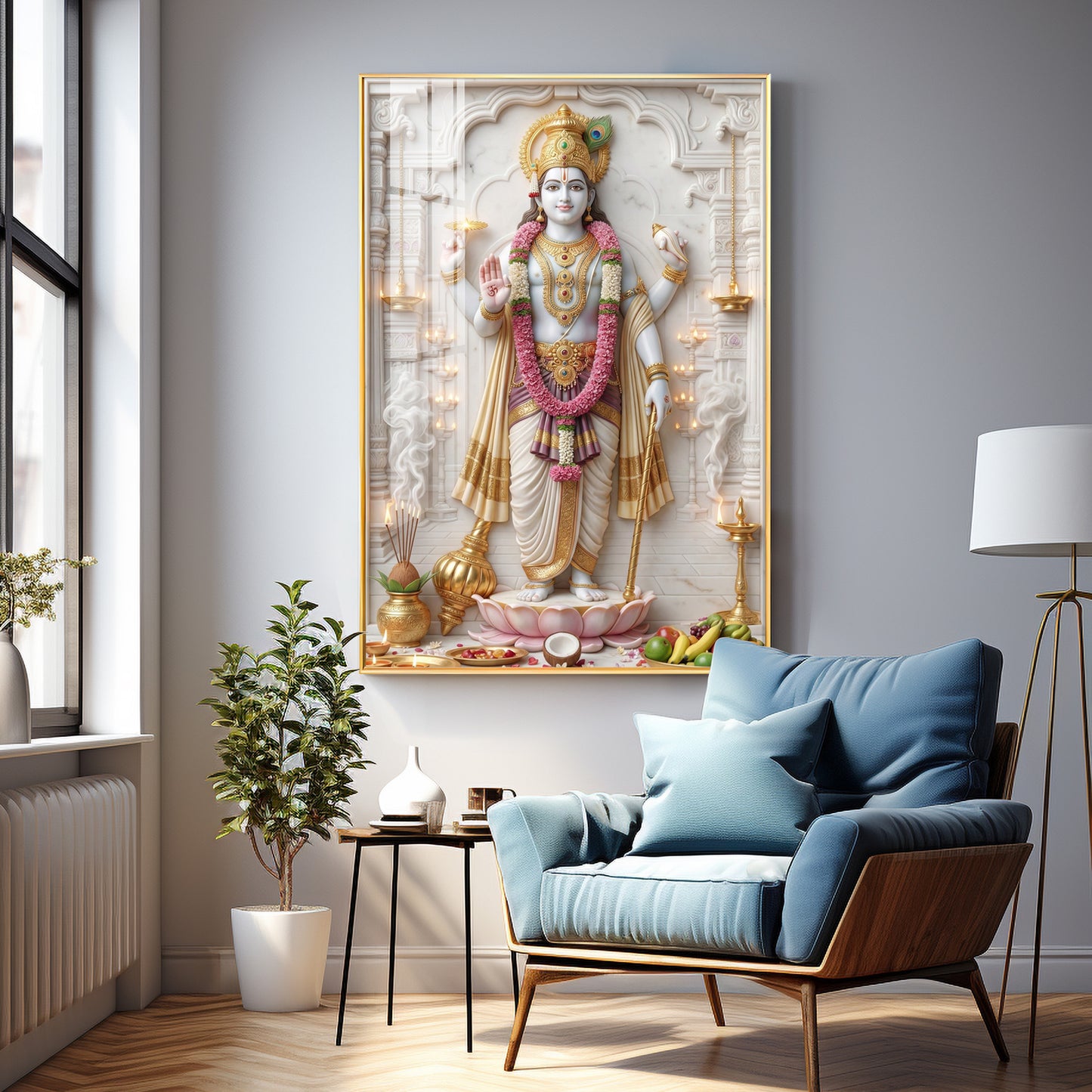 Vishnu Bhagwan With Sudarshana Chakra Premium Acrylic Vertical Wall Art