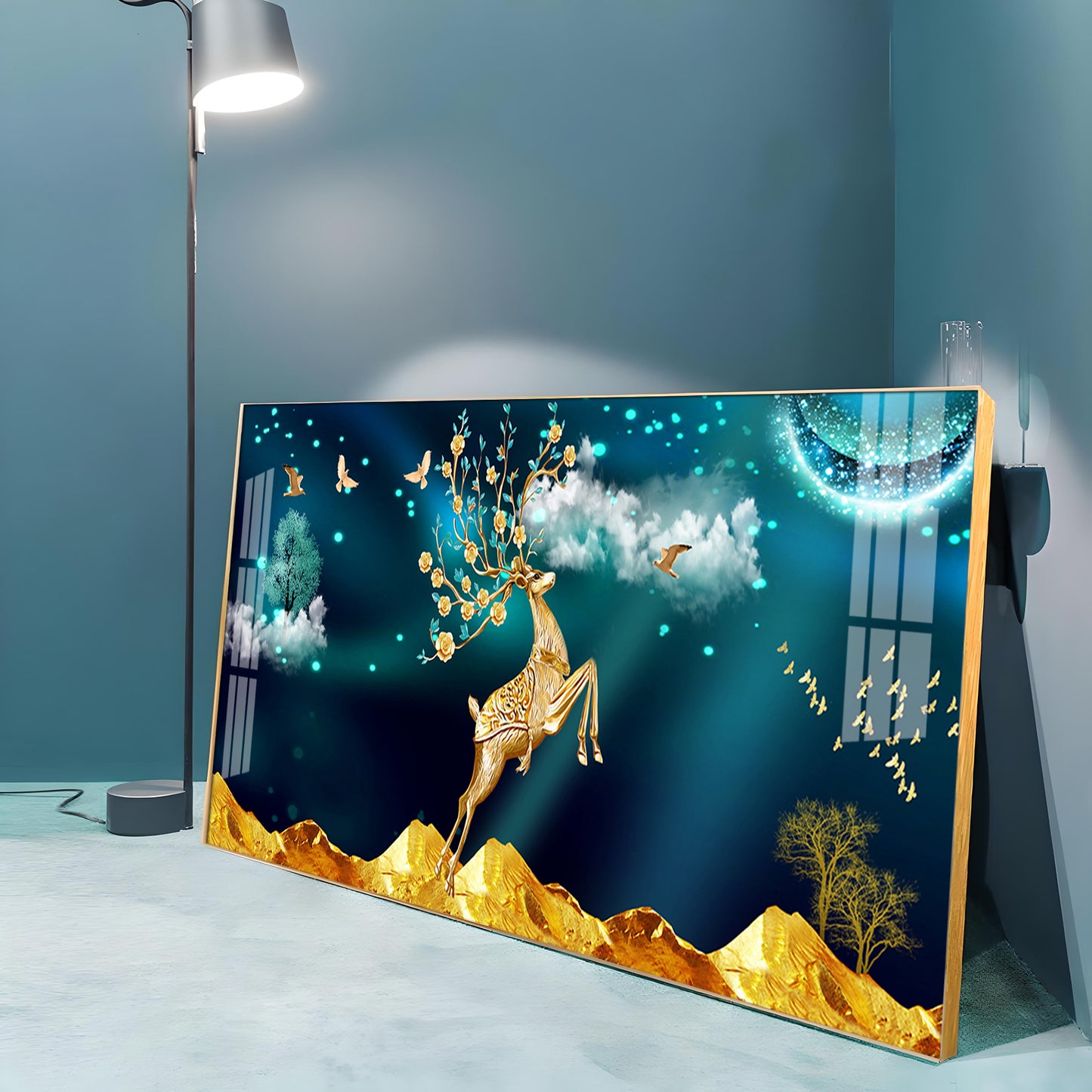 Deer In Golden Valley Art Premium Acrylic Horizontal Wall Art