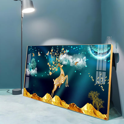Deer In Golden Valley Art Premium Acrylic Horizontal Wall Art