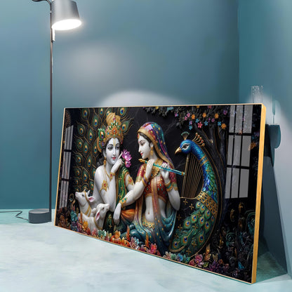 Eternal Love Mural Of Radha and Krishna Premium Acrylic Horizontal Wall Art