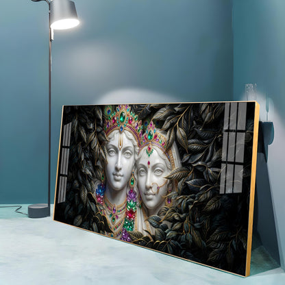 Love's Reflection with Radha and Krishna Duo Premium Acrylic Horizontal Wall Art