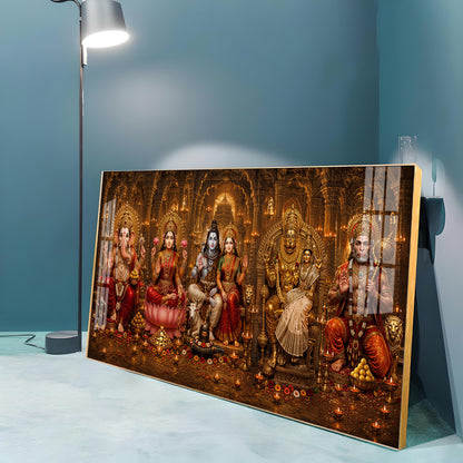Ganesha, Lakshmi, Shiv Parvati, Narsing Dev,& Hanuman Ji Premium Acrylic Horizontal Wall Art