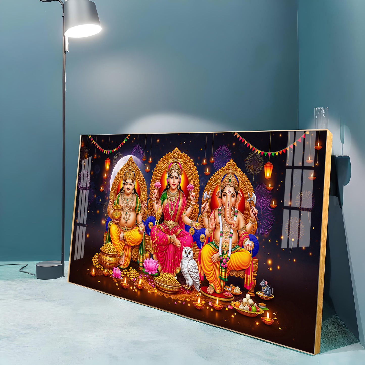Lord Kubera,Goddess Lakshmi & Lord Ganesha Premium Acrylic Horizontal Wall Art