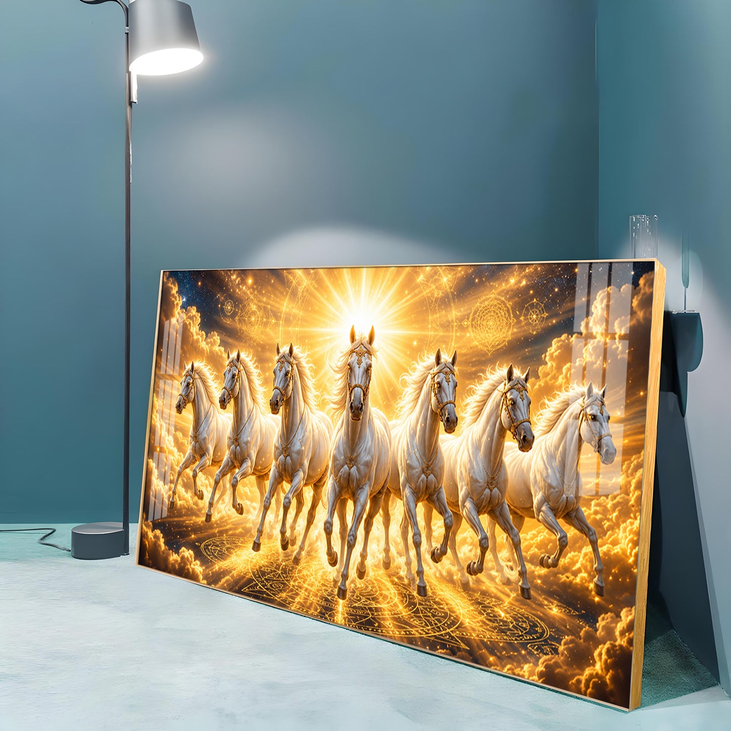 Beautiful Seven White Horses Premium Acrylic Horizontal Wall Art