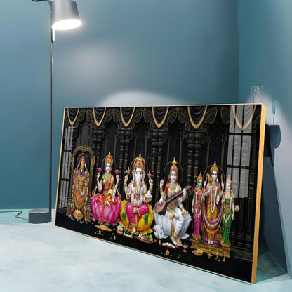 Venkateswara, Lakshmi, Ganesha, Saraswati & Murugan Premium Acrylic Horizontal Wall Art
