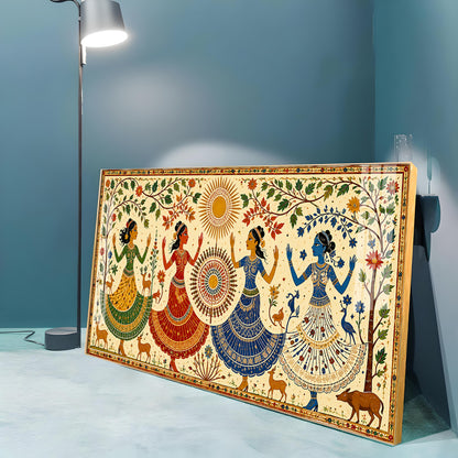 Ethnic Dancing Gopis Premium Acrylic Horizontal Wall Art