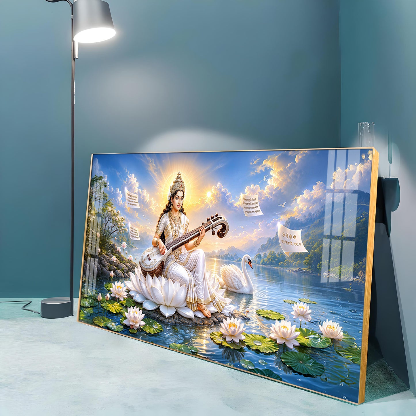 Hindu Goddess Saraswati Premium Acrylic Horizontal Wall Art