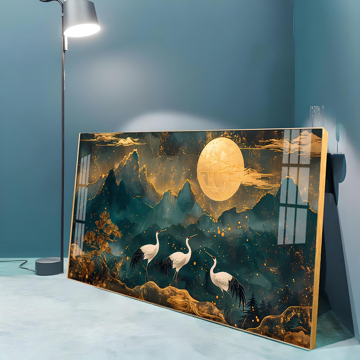 Cranes In Moonlight Premium Acrylic Horizontal Wall Art