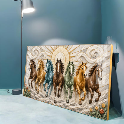 Seven Colorful Horses Premium Acrylic Horizontal Wall Art