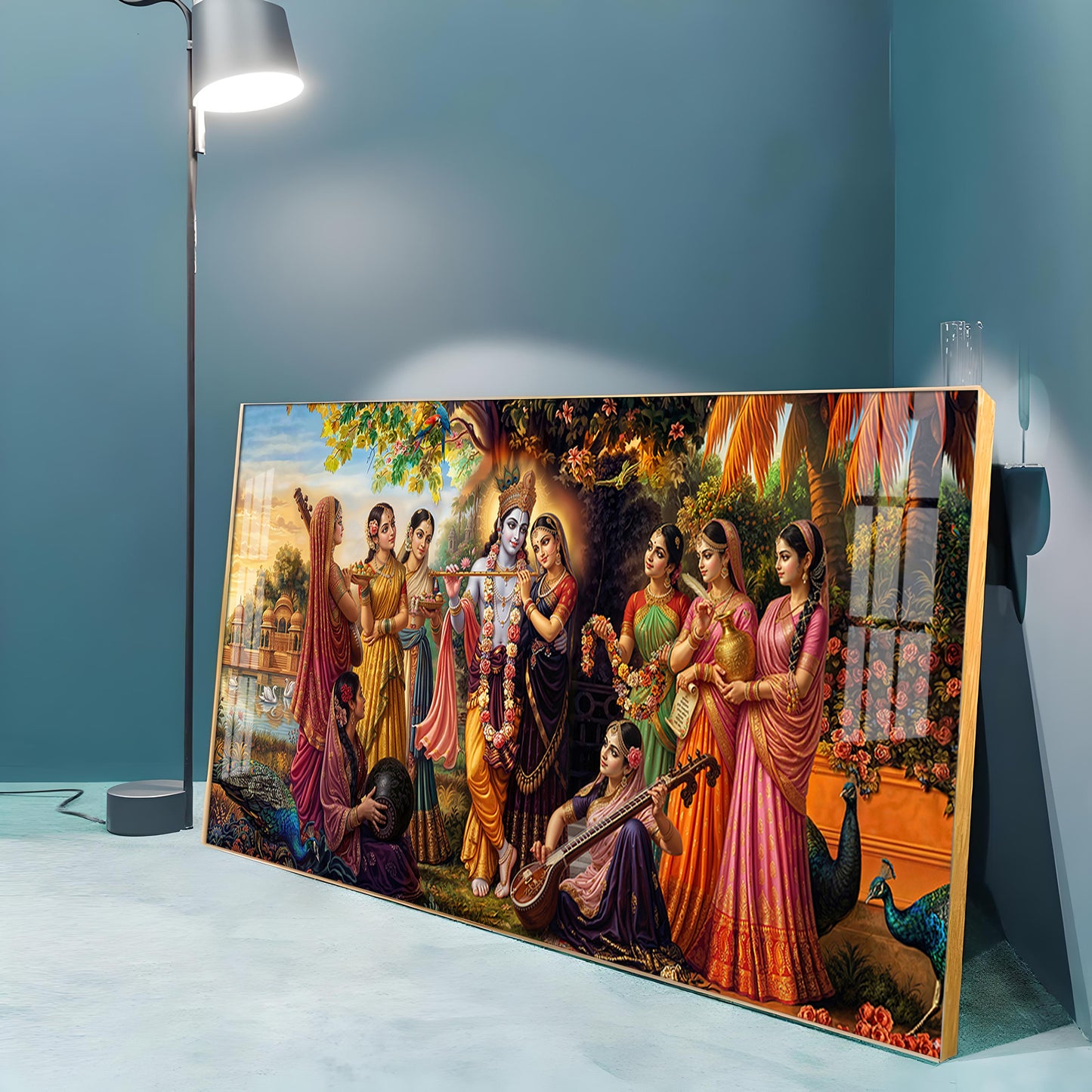 Radha Krishna With Gopiya Premium Acrylic Horizontal Wall Art