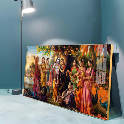 Radha Krishna With Gopiya Premium Acrylic Horizontal Wall Art