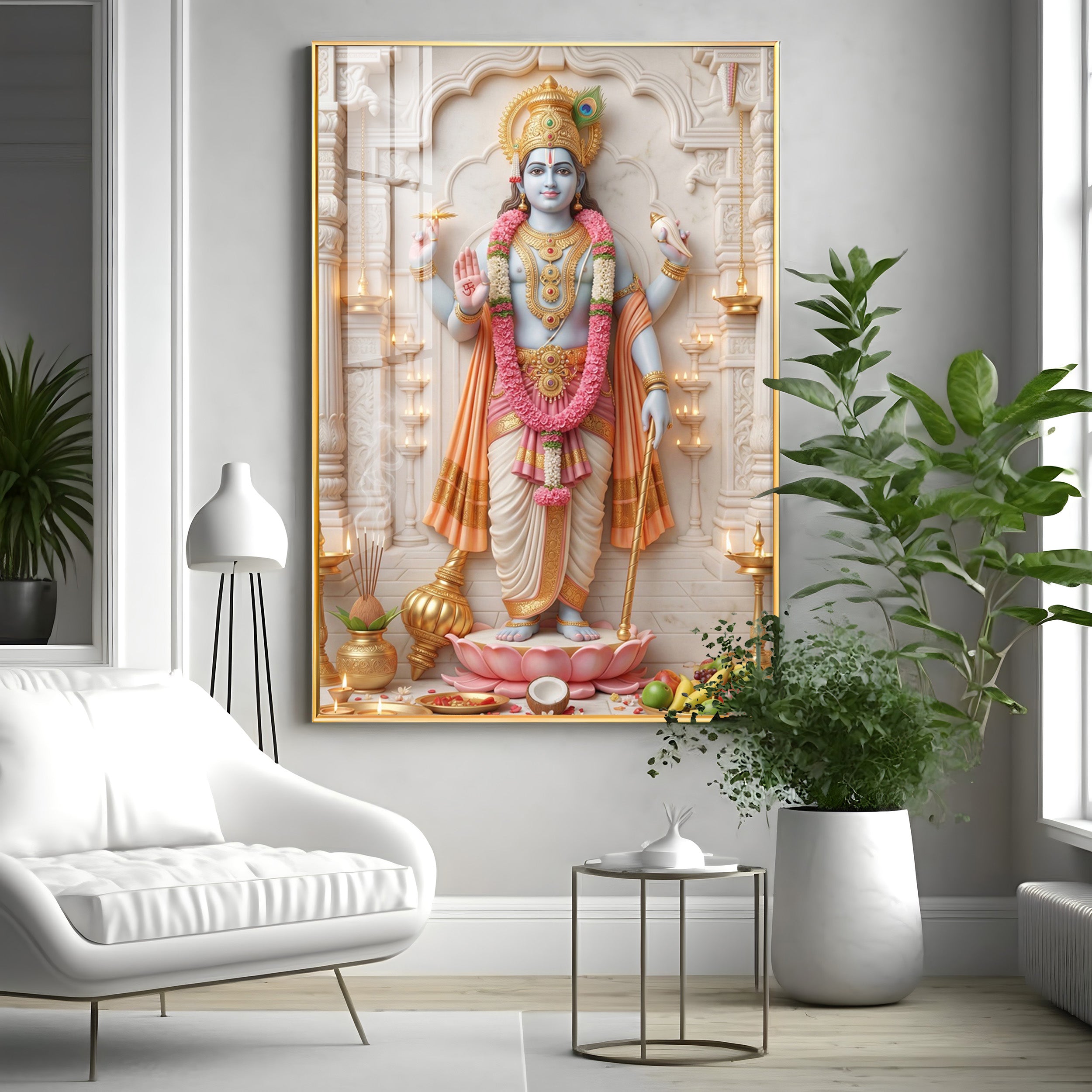 Divine Radiance of Lord Vishnu Premium Acrylic Vertical Wall Art