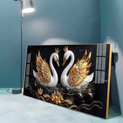 Golden Elegance Swans Premium Acrylic Horizontal  Wall Art