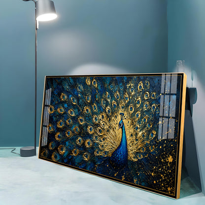 Textured Royal Peacock Premium Acrylic Horizontal Wall Art