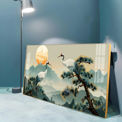 Beautiful Cranes Premium Acrylic Horizontal Wall Art