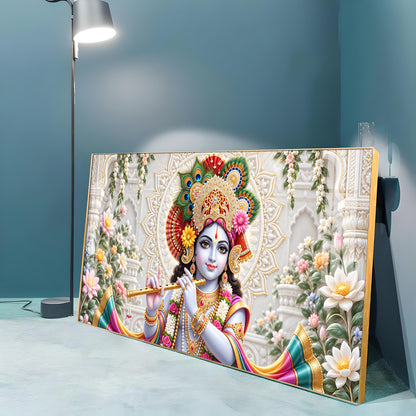 Lord Krishna Flute Playing Premium Acrylic Horizontal Wall Art