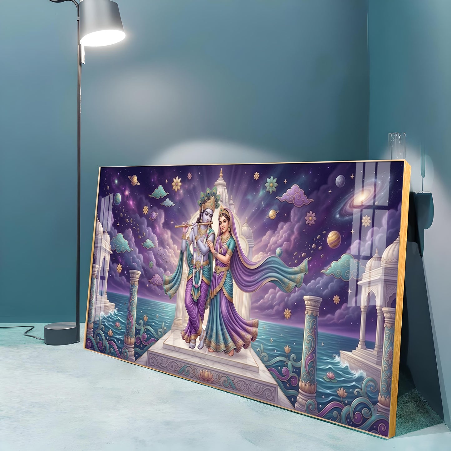 Radha Krishna Moonlit Dance Premium Acrylic Horizontal Wall Art