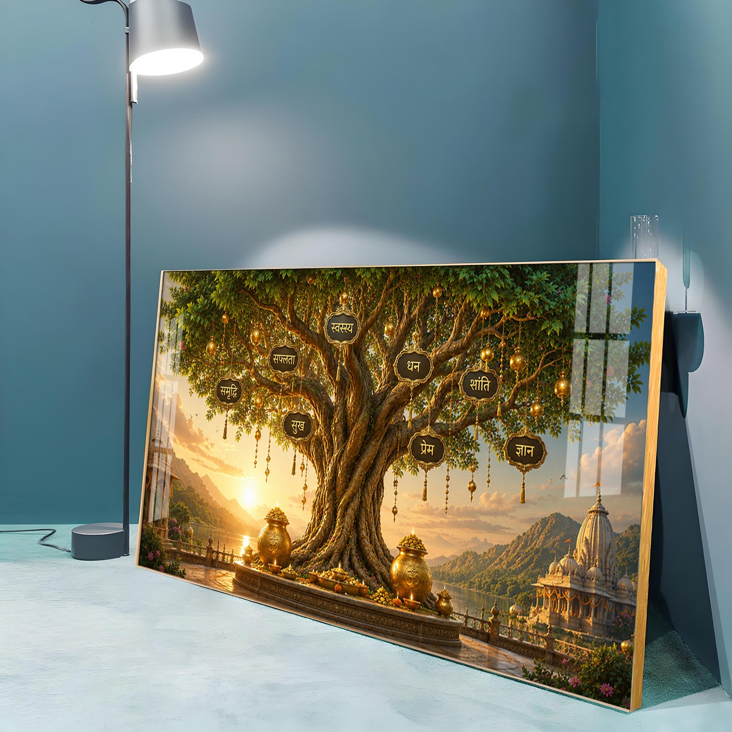 Golden Kalpavriksha Tree Premium Acrylic Horizontal Wall Art