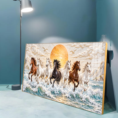 Majestic Colorful Seven Horses Premium Acrylic Horizontal Wall Art