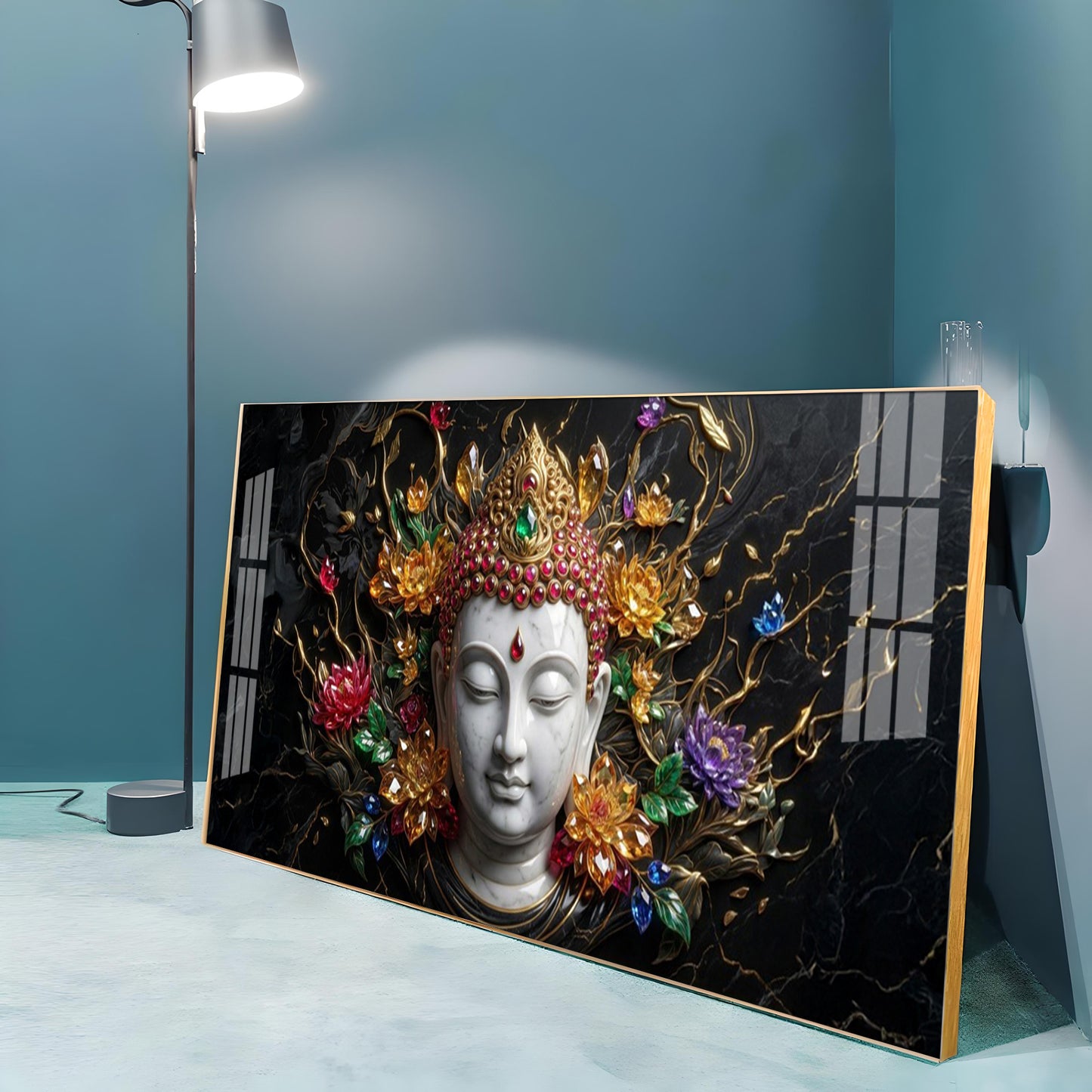 Lotus Serenity Lord Buddha Premium Acrylic Horizontal Wall Art