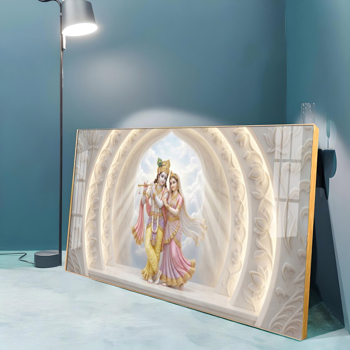 Serene White Radha Krishna Premium Acrylic Horizontal Wall Art