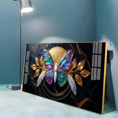 Butterfly With Iridescent Purple & Blue Wings Premium Acrylic Horizontal Wall Art