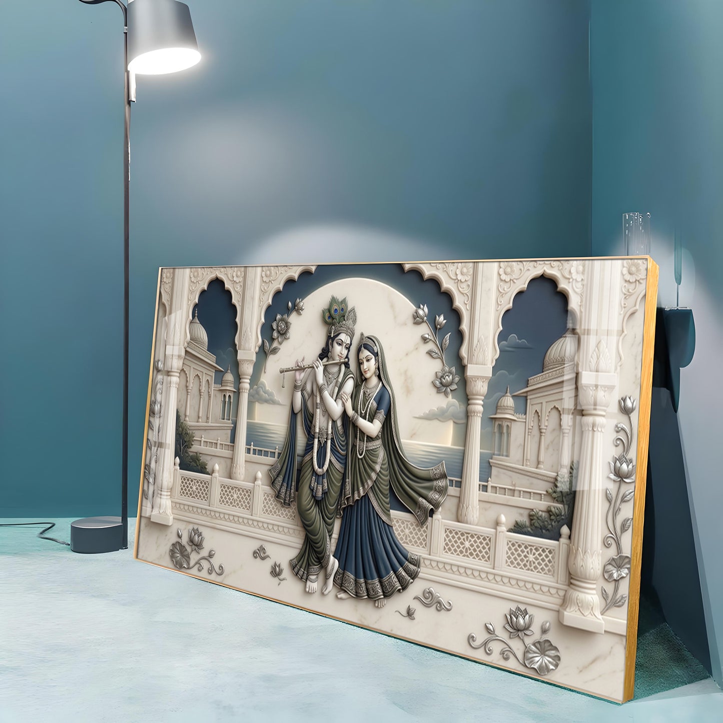 God Krishna With Goddess Radha Premium Acrylic Horizontal Wall Art