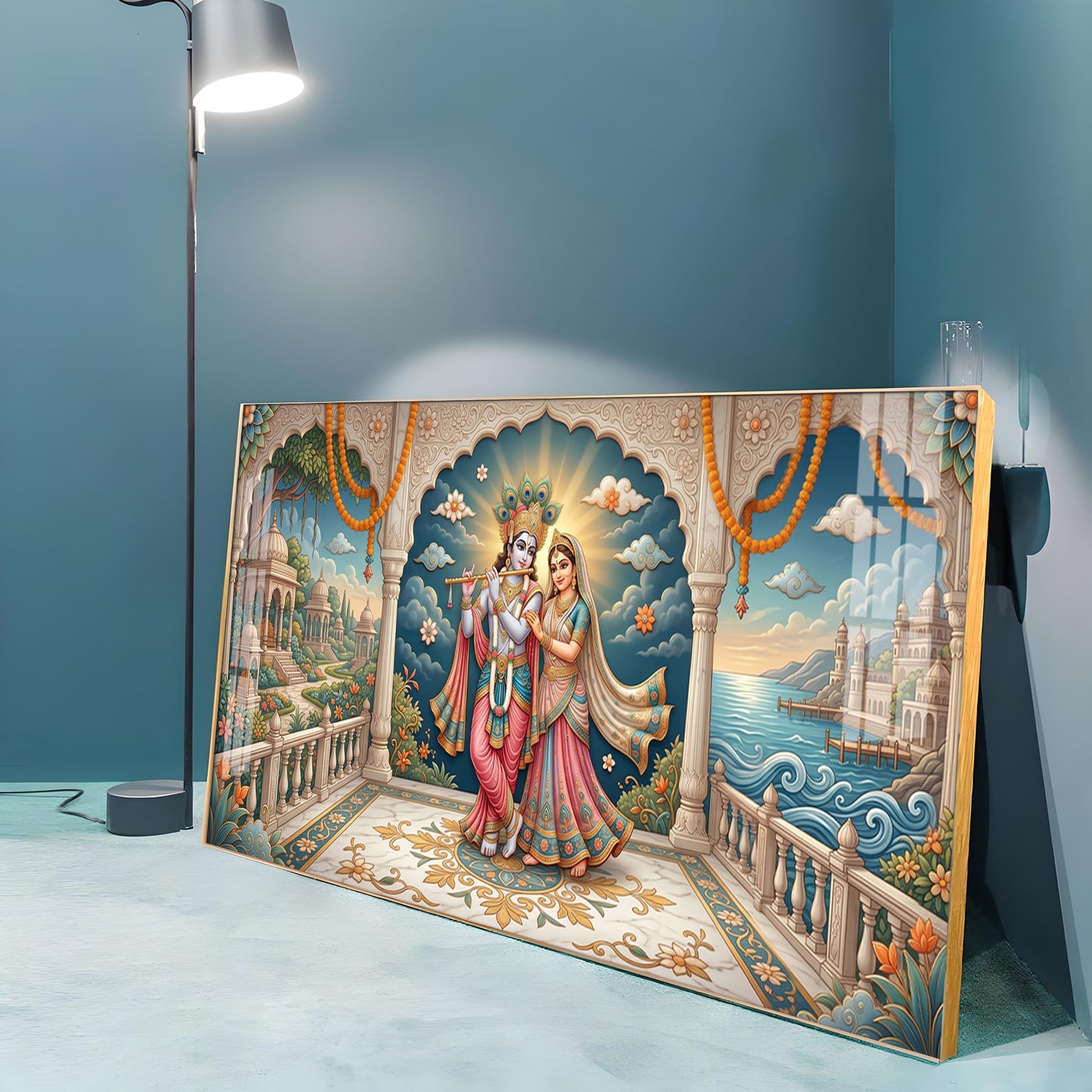 Shri Radha Krishna Holding A Flute Premium Acrylic Horizontal Wall Art