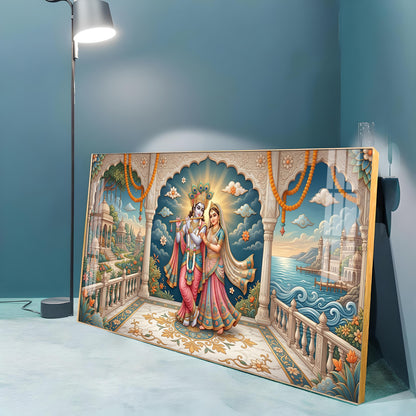 Shri Radha Krishna Holding A Flute Premium Acrylic Horizontal Wall Art