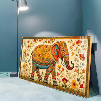 Royal Floral Elephant Premium Acrylic Horizontal Wall Art