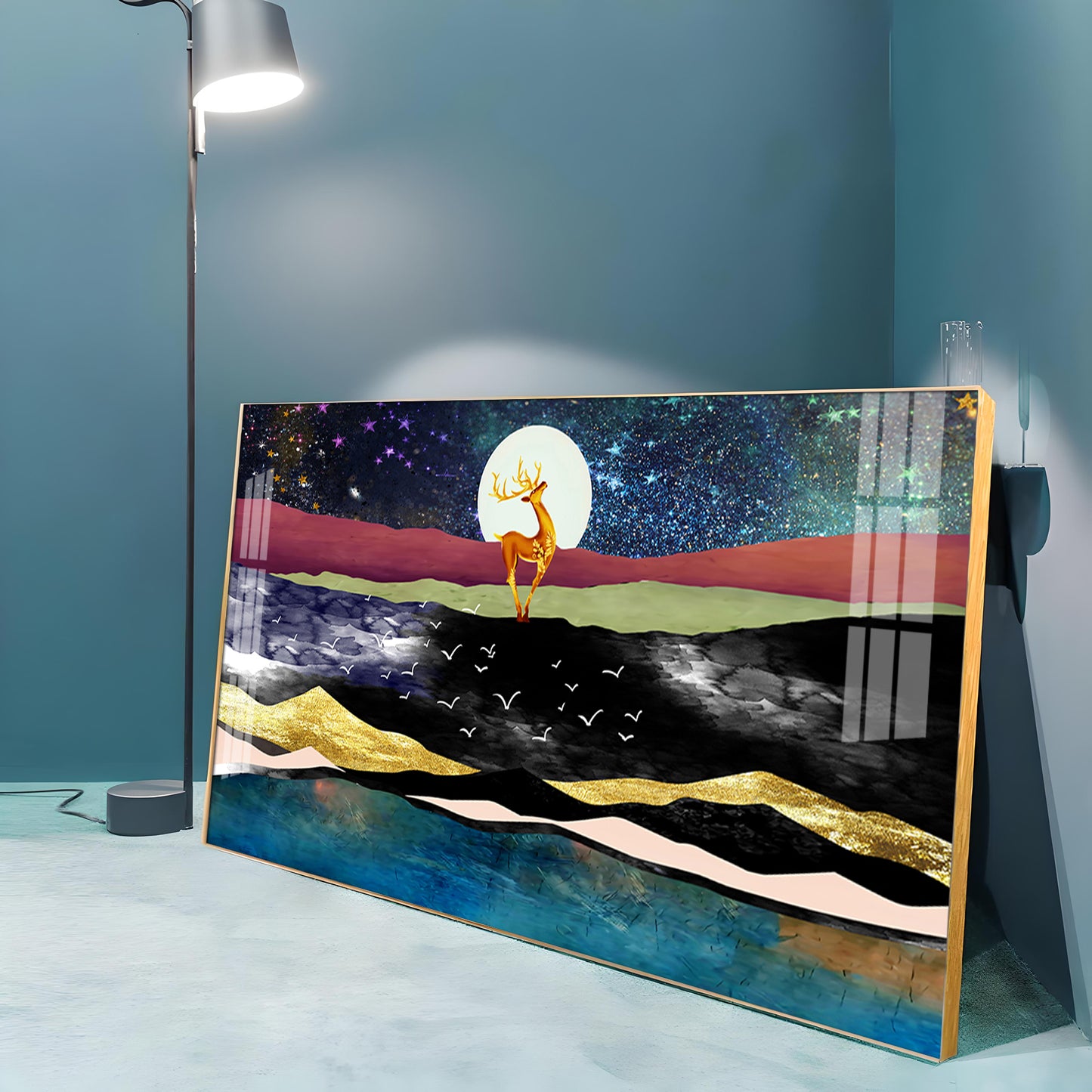 Deer In Glittering Mountainous Premium Acrylic Horizontal Wall Art